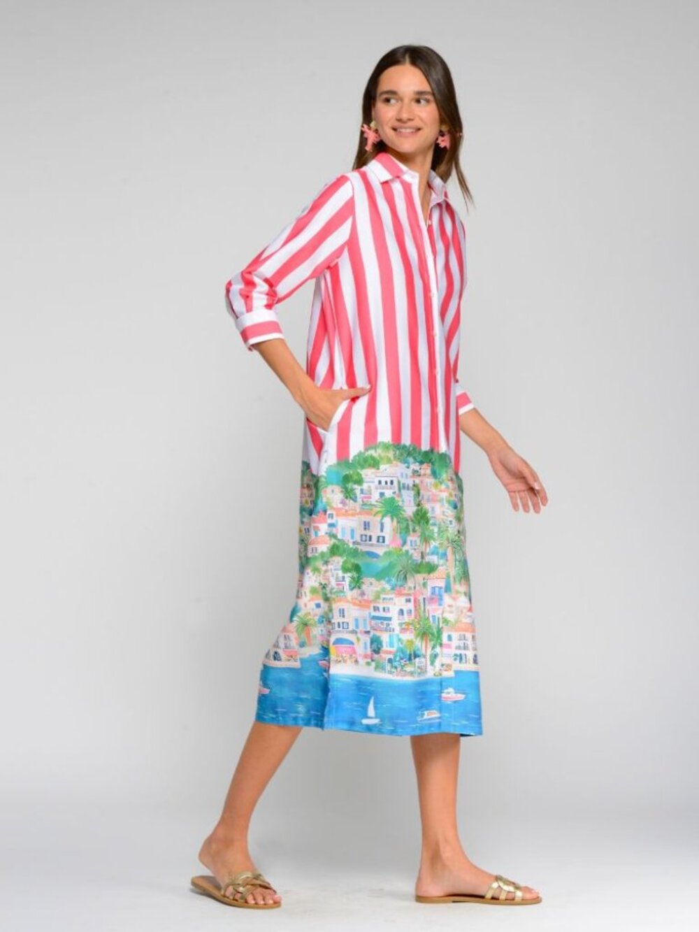 Villagallo Puerto Banus Port Cabana Stripes Long Shirt Dress
